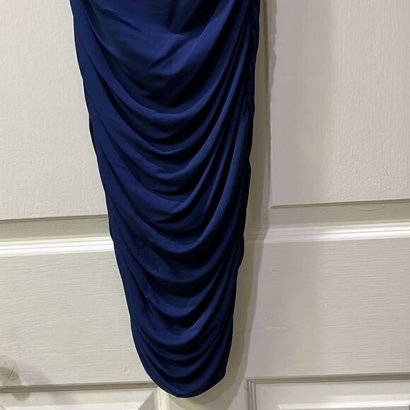 Alice + Olivia Women XS Stretchy Cowl Neck Form fitting Navy Blue Cocktail Dress - Picture 7 of 16